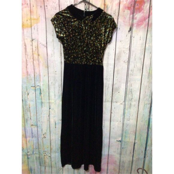Vintage 90’s BENDIGO IMPRESSIONS VELVET Dress Size Small Funky Maxi Black Multi - Picture 16 of 16